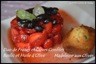 Duo de fraises, olives noires confites au sucre, saveur basilic et huile d'olive, accompagné de sa madeleine aux olives