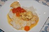 Poulet curry sauce coco avec litchees
