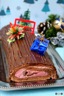 Bûche de Noël au chocolat et à la mousse de framboises