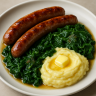 Chipolatas braisées aux épinards et purée de pommes de terre